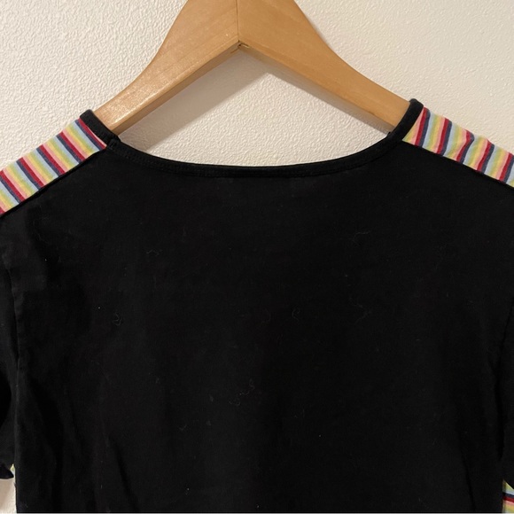 Mr. Happy Embroidered Black Ruched Rainbow Side Short Sleeve Tee Scoop Neck-M - Picture 7 of 9